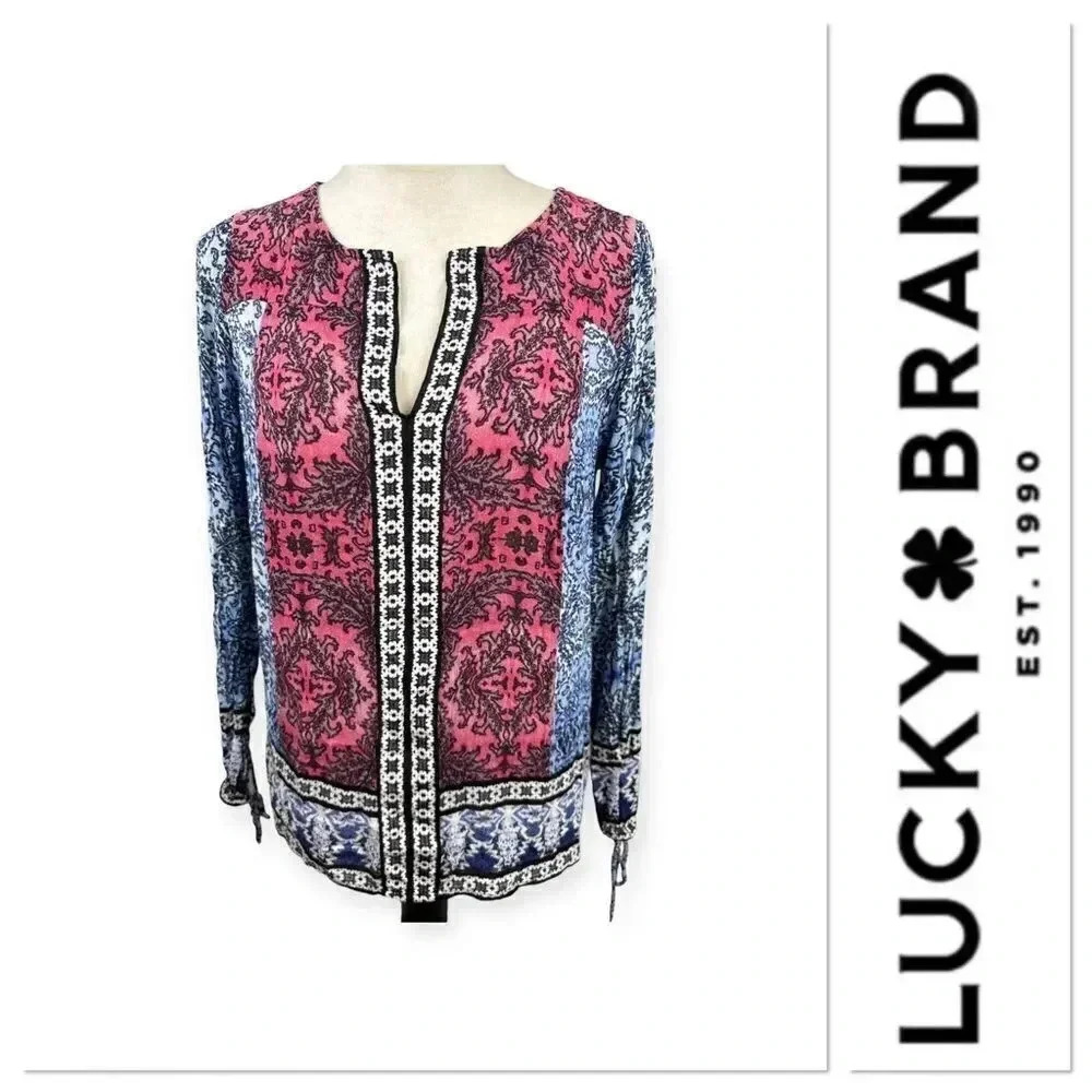 Lucky Brand long sleeve top in red, white and blue size medium
